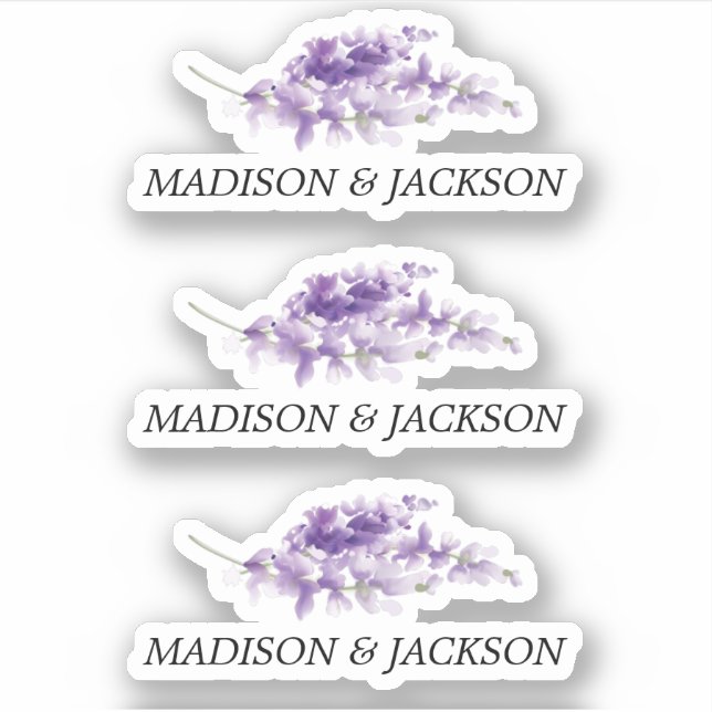 Pegatina Boda de acuarela de lavanda personalizada (Anverso)