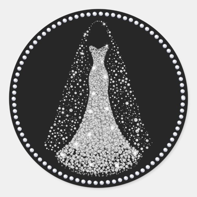 Pegatina Boda de Black and Silver Faux (Anverso)