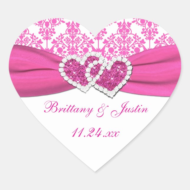 Pegatina Boda de corazones rosados y blancos (Anverso)