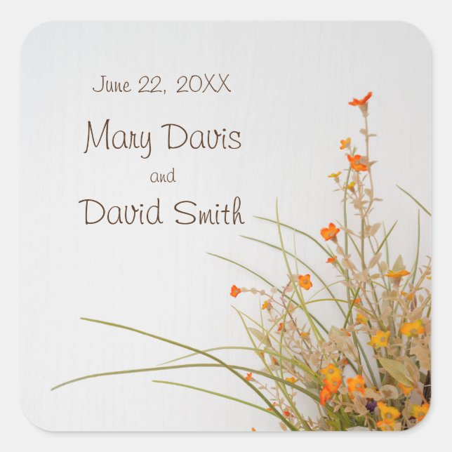 Pegatina Boda de Flores de Caída de Madera Blanca (Anverso)