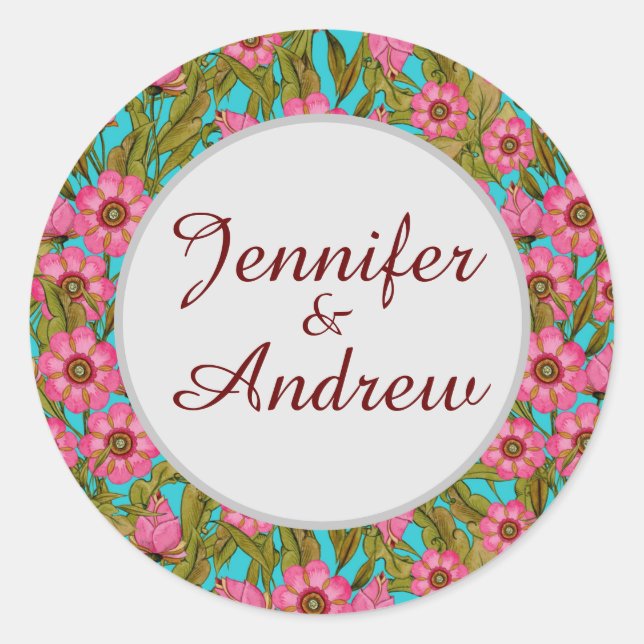 Pegatina Boda de flores rosadas (Anverso)