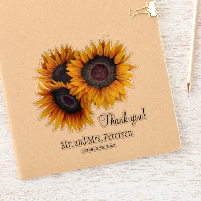 Pegatina Boda de girasoles amarillos gracias y nombres (Cuaderno)