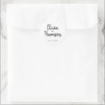 Pegatina Boda de guiones elegantes<br><div class="desc">Plantilla de Pegatina de Boda de script elegante. Personalice este elegante y elegante pegatina boda con nombres y fechas. Presenta el tipo de letra del guión de caligrafía negra y el fondo minimalista en blanco.</div>