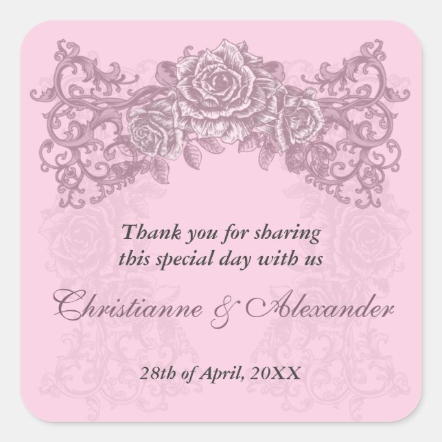 Pegatina Boda de las rosas rosadas antiguas (Anverso)