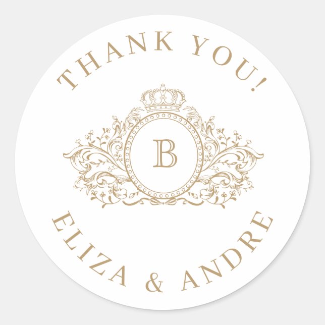 Pegatina Boda de Monograma de Personalizado Gold C (Anverso)