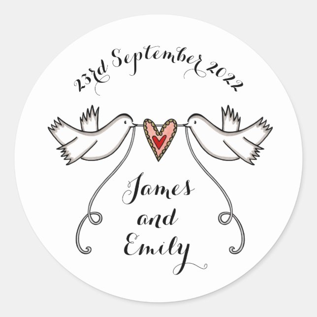 Pegatina Boda de palomas blancas personalizado (Anverso)