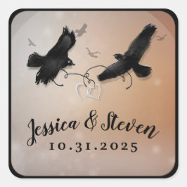 Pegatina Boda de Ravens & Hearts Halloween