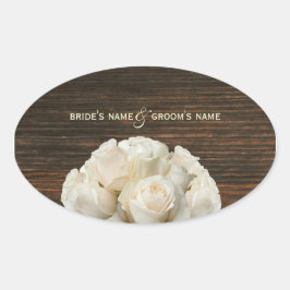Pegatina Boda de rosas blancas y madera de madera 