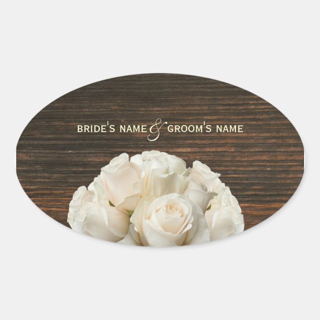 Pegatina Boda de rosas blancas y madera de madera  (Anverso)