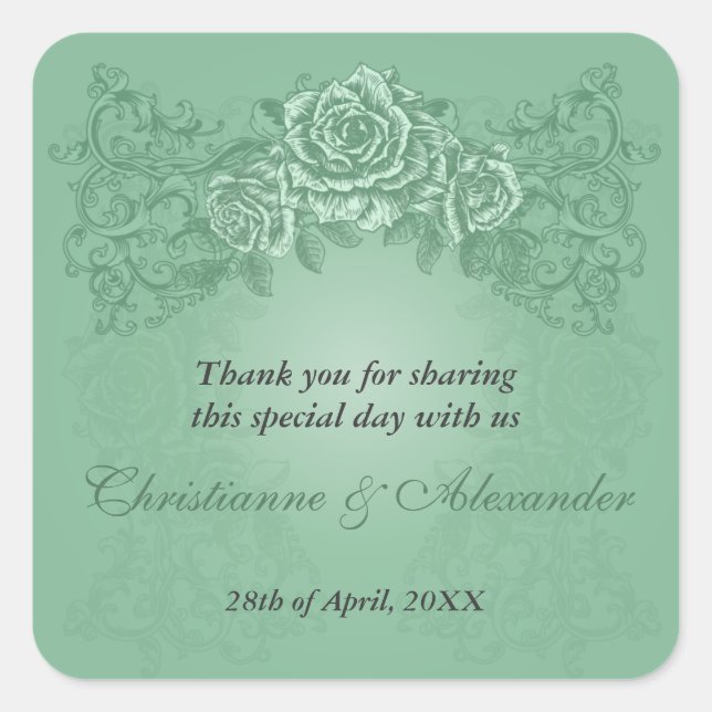 Pegatina Boda de Rosas verdes de la Antigüedad (Anverso)