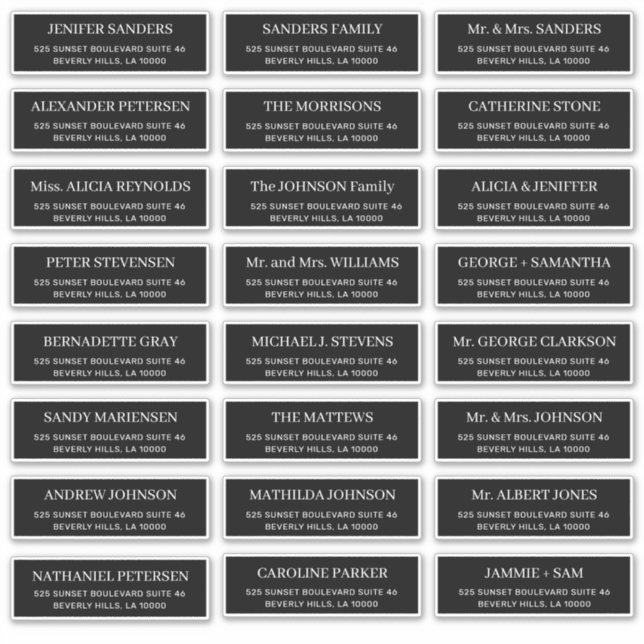 Pegatina Boda de tipografía moderna dirección negro (Anverso)