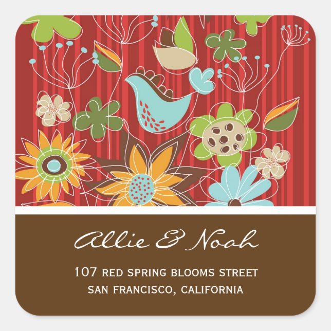 Pegatina Boda de verano del jardín floral rojo tro (Anverso)