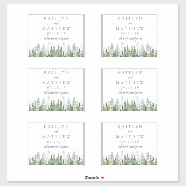 Pegatina Boda del bosque de pinos acuarela de 4,5" x 3,5" (Hoja)