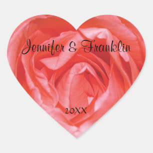Pegatina Boda del corazón personalizado rosa rosa