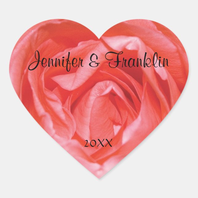 Pegatina Boda del corazón personalizado rosa rosa (Anverso)