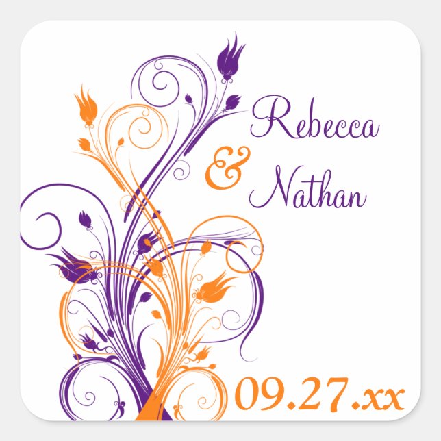 Pegatina Boda Floral blanca Naranja púrpura de 1,5 (Anverso)