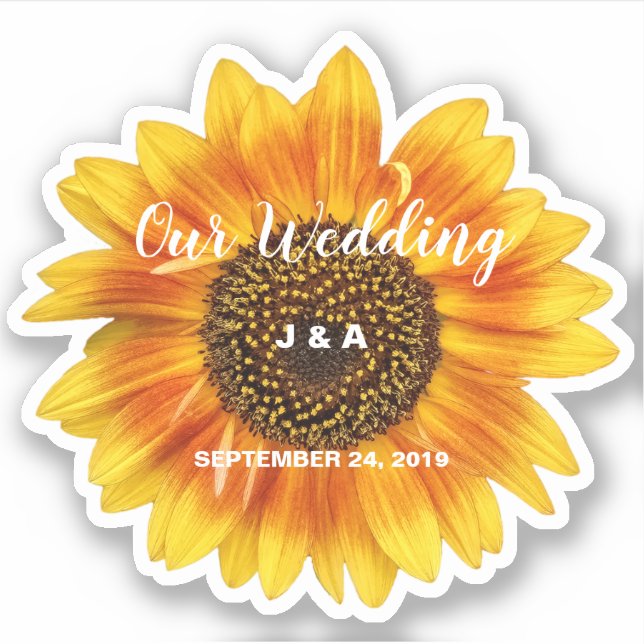 Pegatina Boda floral de girasol amarillo corte personalizad (Anverso)