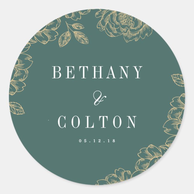 Pegatina Boda floral romántico | Esmeralda (Anverso)