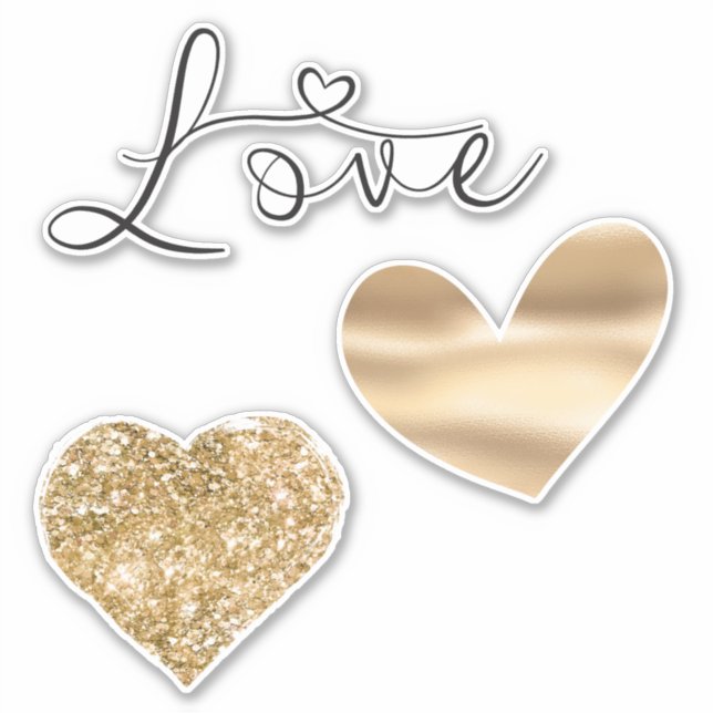 Pegatina Boda Gold Love Hearts (Anverso)
