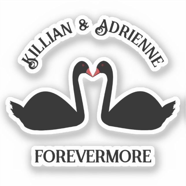 Pegatina Boda gótico besando a Personalizado de cisnes negr (Anverso)