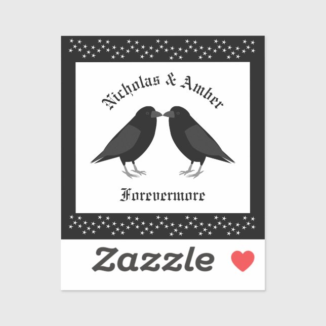 Pegatina Boda gótico Kissing Ravens Personalizado (Hoja)