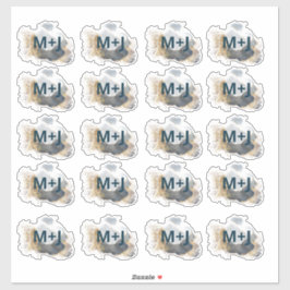 Pegatina Boda initals azul y oro favor