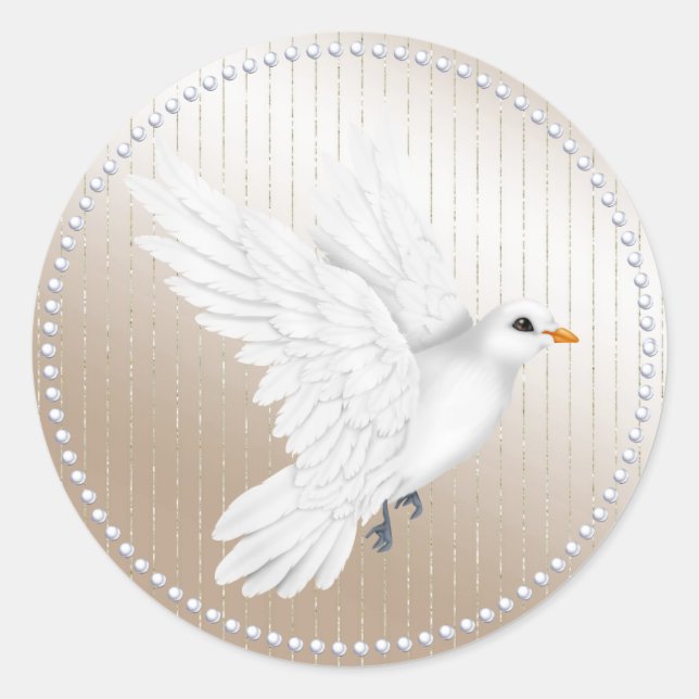 Pegatina Boda Ivory Satin Pearl y Dove (Anverso)