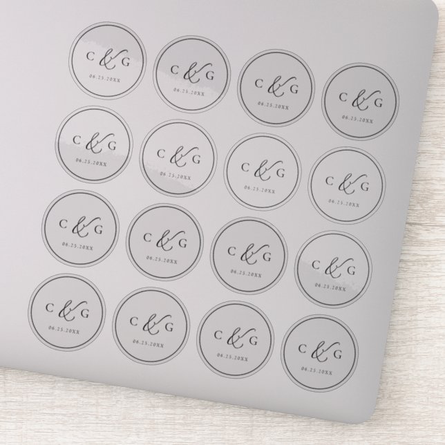 Pegatina Boda moderno monograma simple transparente (Detalle)