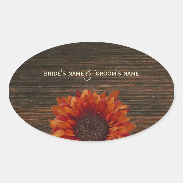 Pegatina Boda naranja Sunflower & Barnwood (Anverso)