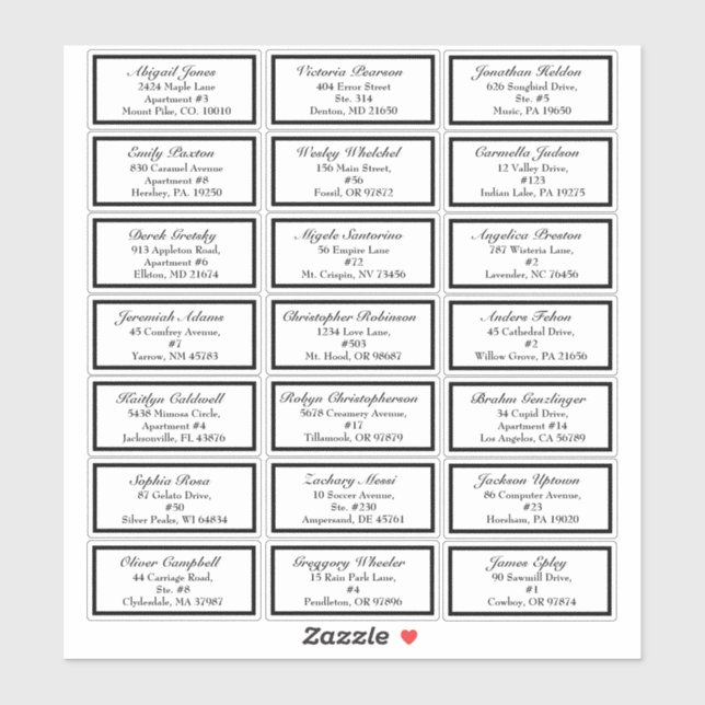 Pegatina Boda negro formal clásico pequeña dirección de inv (Hoja)