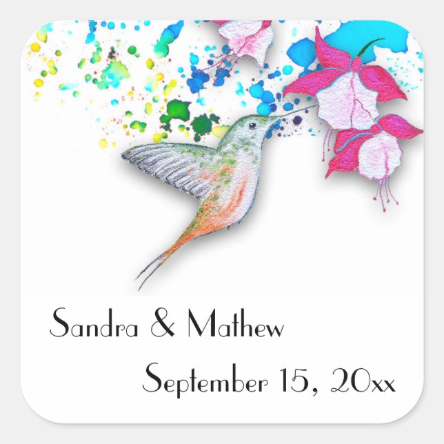 Pegatina Boda personalizada de Hummingbird y Fuchs (Anverso)