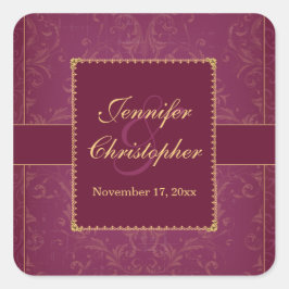 Pegatina boda personalizado de frambuesa oscura y 