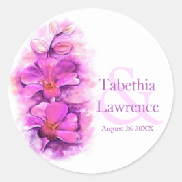 Pegatina boda rosa de color de agua orquídea estil