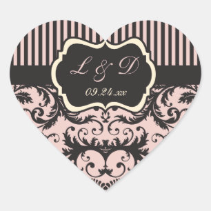 Pegatina Boda Rubor Pink, Cream, Gray Monogram