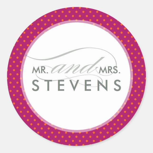 PEGATINA boda SEAL moderno punto naranja rosa (Anverso)