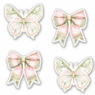 Pegatina Bodas de Mariposas Verdes Rosadas  