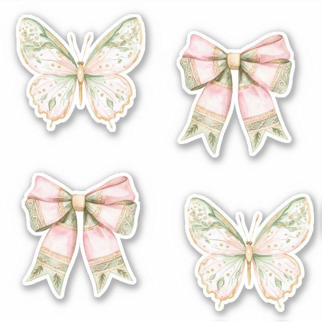 Pegatina Bodas de Mariposas Verdes Rosadas   (Anverso)