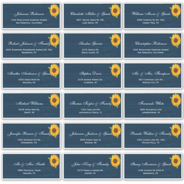 Pegatina Bodas Rústicos Azules de la Marina de los Sunflowe (Anverso)