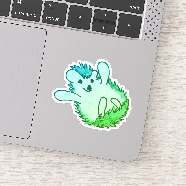 Pegatina Bodega Animal Art Green Adorable Happy Hedgehog (Detalle)