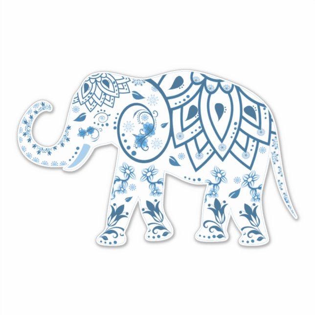 Pegatina Boho azul del Elefante Blanco (Anverso)