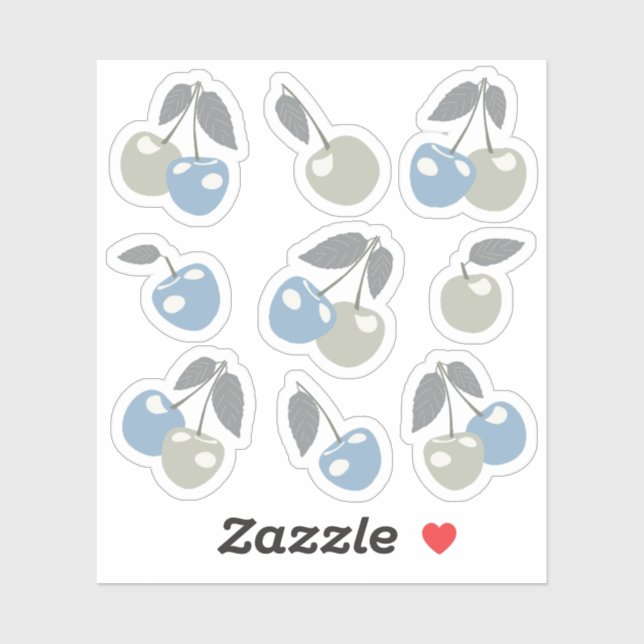 Pegatina Boho Beach Cherries - sage blue cute cherry fruit. (Hoja)