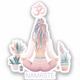 Pegatina Boho Design- Frau mit Dreadlocks- Meditation- OM