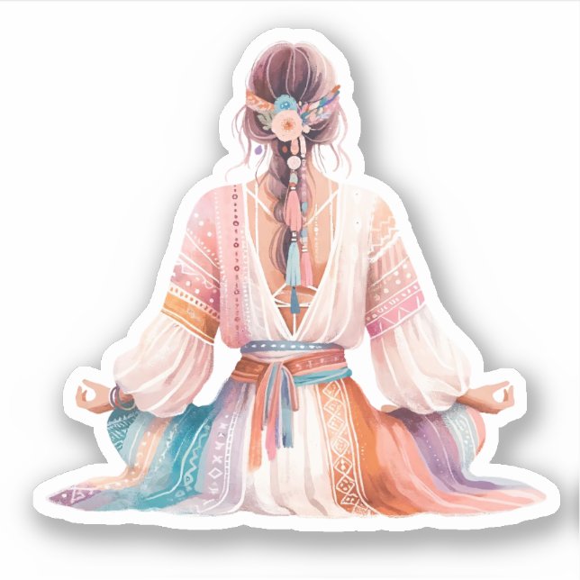 Pegatina Boho Frau- Illustration- Meditation (Anverso)