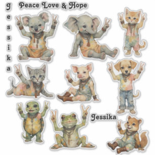 Pegatina Boho Hippie Peace Baby Animals Personalizado perso