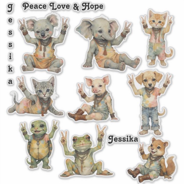 Pegatina Boho Hippie Peace Baby Animals Personalizado perso (Anverso)