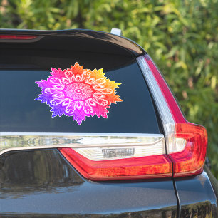 Pegatina Boho Mandala, hoja de arcoiris tropical