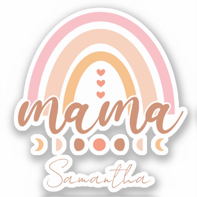 Pegatina Boho Rainbow Mama con las fases lunares (Anverso)