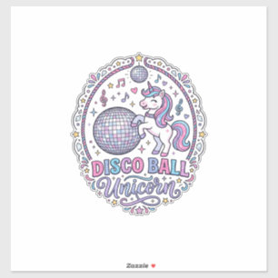 Pegatina Bola de discoteca de unicornio, impresión jugueton