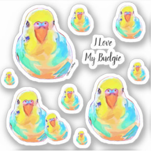 Pegatina Bolsa de valores Budgerigar Parakeet I Love Budgie