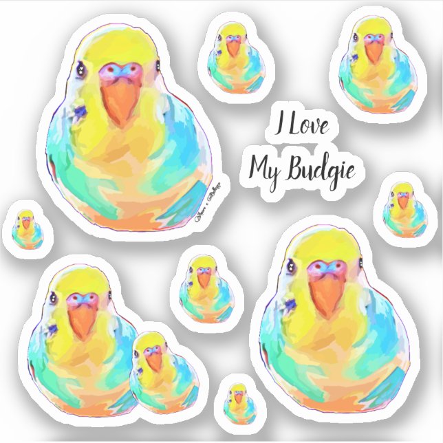Pegatina Bolsa de valores Budgerigar Parakeet I Love Budgie (Anverso)